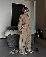 Женский спортивный костюм свободного кроя плащевка Канада свободные штаны и укороченная кофта