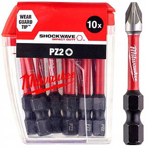Біти під шурупокрут PZ2 50 мм 10 шт Milwaukee Shockwave 4932430866, фото 1