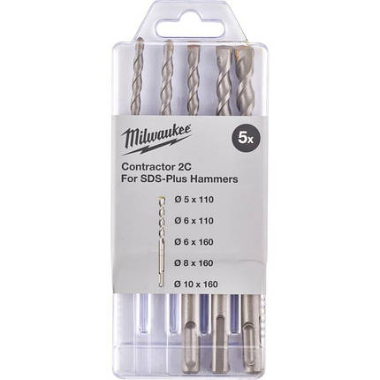 Набір ударних бурів по бетону 5шт 5-10мм SDS+ CONTRACTOR Milwaukee 4932471242, фото 1