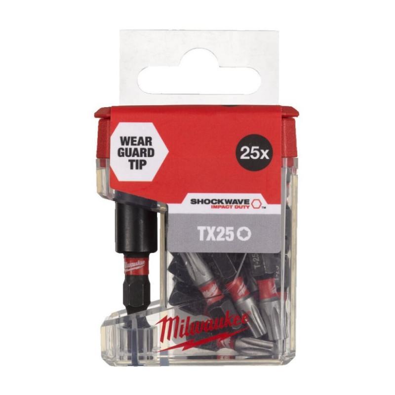 Біти для шурупокрута TORX TX25 25 мм 25 шт + магнітний тримач для біт Milwaukee Shockwave 4932479858