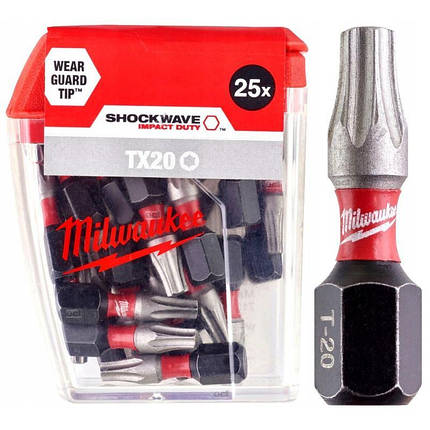Біти під шурупокрут 25 мм 25 шт TORX TX20 Milwaukee Shockwave 4932430875, фото 1