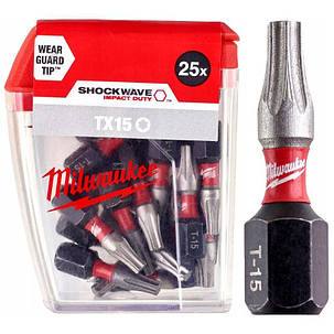 Біти під шурупокрут TORX TX15 25 мм 25 шт Milwaukee Shockwave 4932430873, фото 1