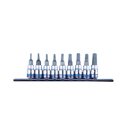 Набір головок 1/4" TORX T8-T40 з отвором 9шт на планці King Tony 2119PR, фото 1