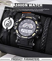 Подарочный набор для мужчин: наручные спортивные часы и 2 браслет диам 4,6 дл. 26см шир рем 2,2см, без коробки