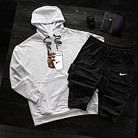 Мужской демисезонный спортивный костюм Nike белый с принтом, Повседневный костюм Найк белый весенний осенний