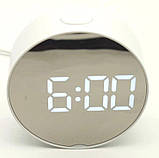 Дзеркальний Led годинник Dt-6505 white з будильником та термометром, фото 2