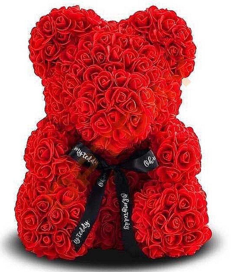 Ведмедик з троянд Bear Flowers 25 см червоний