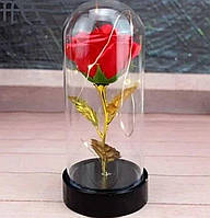 Троянда у скляній колбі 19 см з підсвічуванням червона