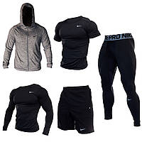 Компрессионная одежда для тренировок Nike комплект 5 в 1 черный\стиль 2024\ для занятия спортом М, Полиэстер,