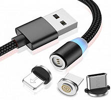 3 в 1 Магнітний кабель USB - Lightning для Apple, Micro Usb, Type-C з підсвічуванням