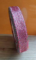 Лента бордовая с люрексом для декорирования букетов из мыльных цветов