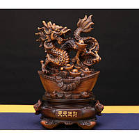 Статуэтка Фен шуй подарочная Вращающийся Дракон на чаше изобилия (h-28 см), статуэтка интерьерная на стол