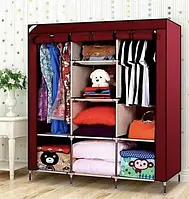 Каркасный складной тканевой шкаф органайзер Storage Wardrobe на 3 секции Бордовый