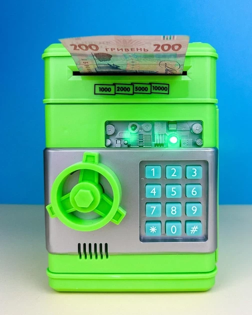 Сейф копилка игрушка детская Jaobao банкомат с кодовым замком и купюроприемником салатовый - фото 2 - id-p2092811696