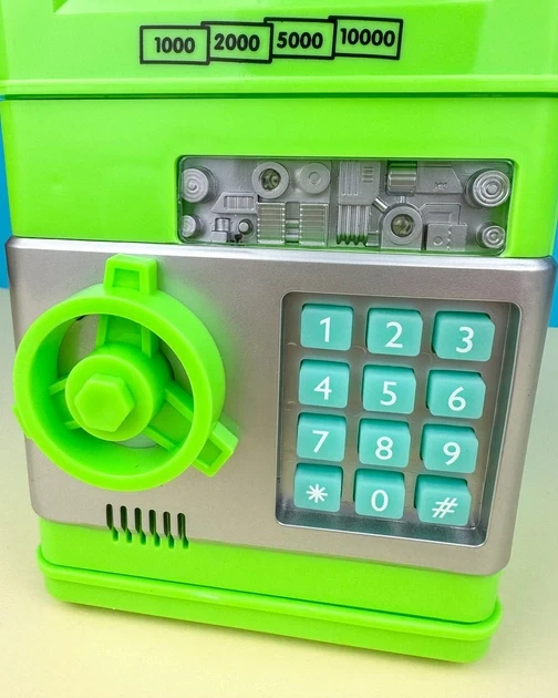 Сейф копилка игрушка детская Jaobao банкомат с кодовым замком и купюроприемником салатовый - фото 8 - id-p2092811696
