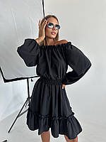 Женское летнее свободное платье с открытыми плечами солнцеклеш 42-44 46-48 софт пудра морская волна черное