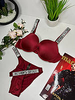 Комплект женского нижнего белья Victoria`s Secret женские трусики и бюстгальтер - Леопардовый Красный, 85D, без подарочной упаковки
