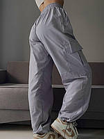 Модные женские штаны карго с завязками и карманами плащевка Канада черный и серый цвет размер 42-46 оверсайз