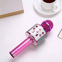 Беспроводной Микрофон для караоке детский USB WISO ART блютузом и динамиком Розовый с золотым TeraMarket