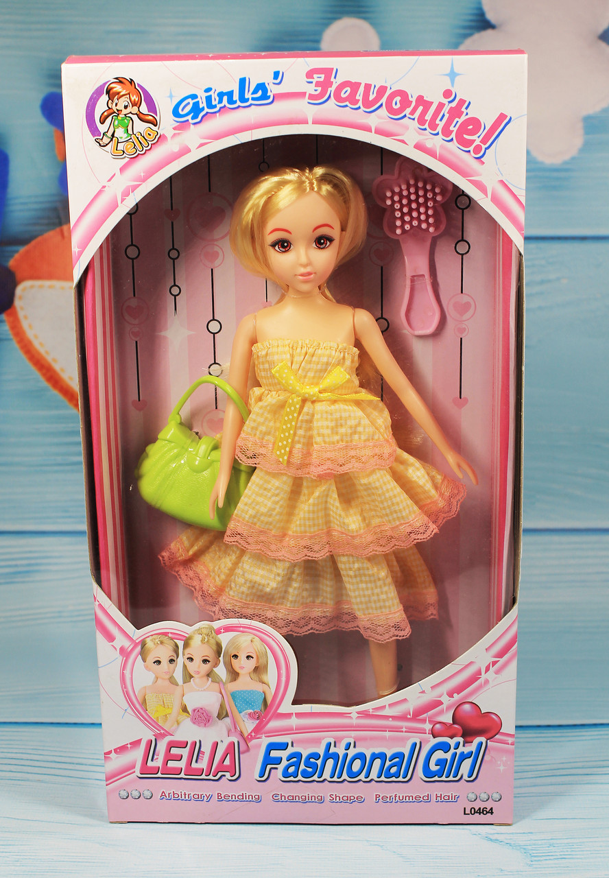 Лялька шарнірна з аксесуарами, Лялька Lelia Fashional Girl 27см жовта сукня з бантом, з аксесуарами