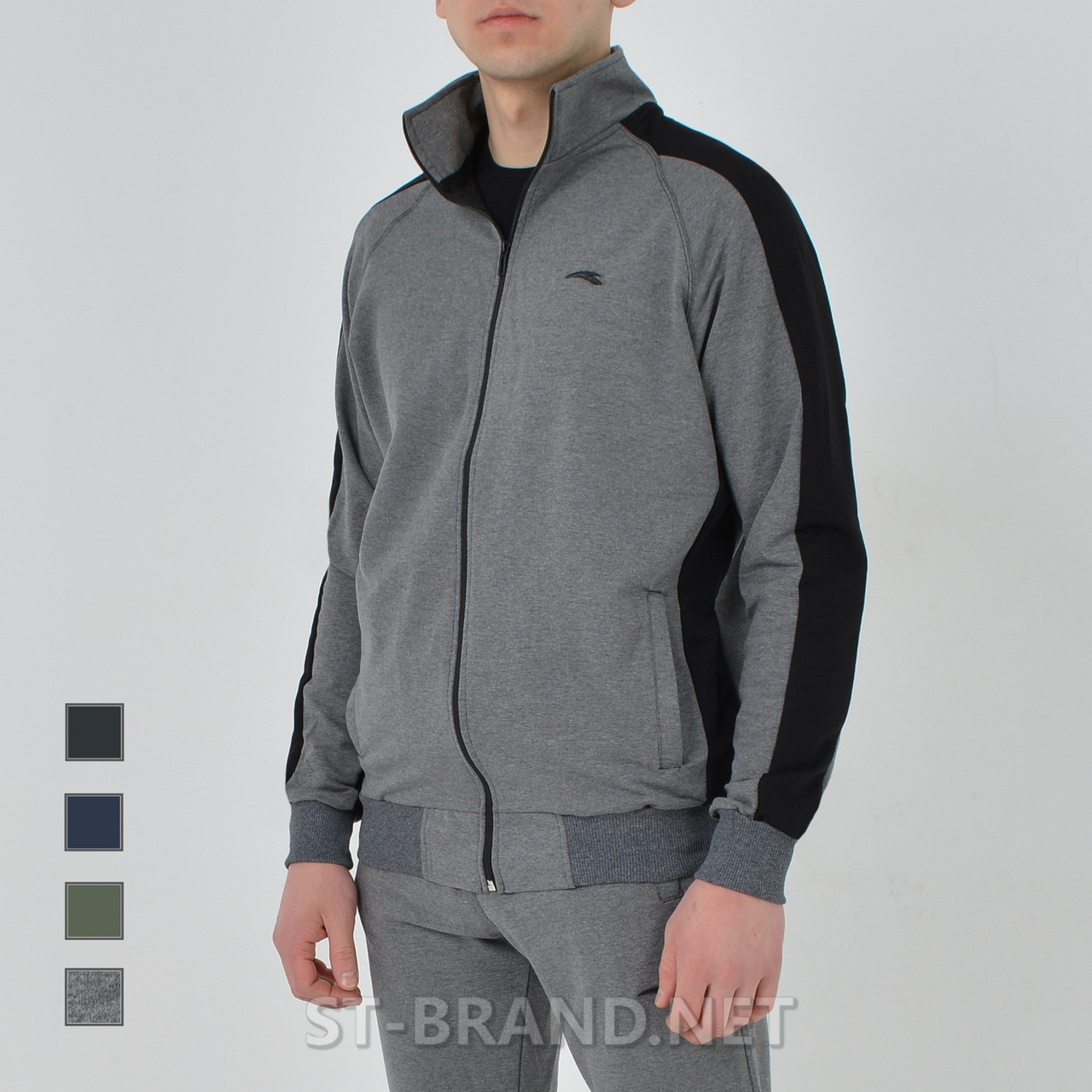 M,L,2XL. Сіра чоловіча кофта із застібкою, комір-стійка, якісний трикотаж двохнитка