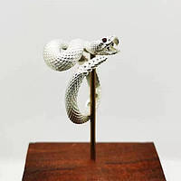 Премиум кольцо серебристая Гремучая Змея с белой трещоткой и открытой пастью размер регулируемый