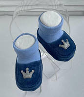 Пинетки для новорожденных велюровые нарядные на выписку 0 - 6 месяцев (рост 50 - 68 см) Lari Синий