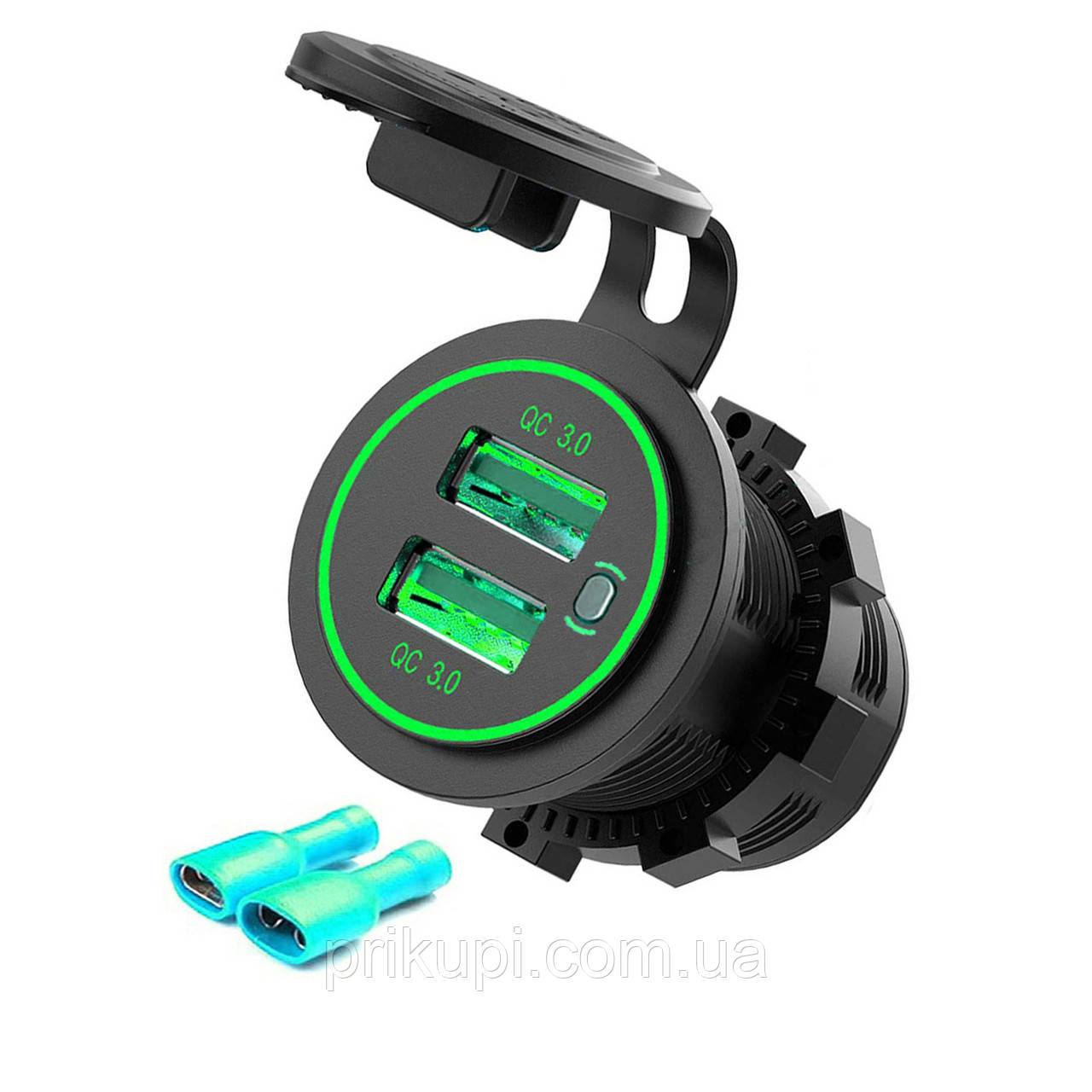 Автомобільна USB-зарядка врізна (врізний USB роз'єм) на 2 USB 12-24 В, QC 3.0 (швидка зарядка), 36 Вт,