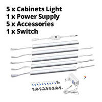 5xLamp-Touch-White-30 Набор для подсветки: пять ламп + источник питания, сенсорное включение (регулировка