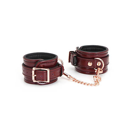 Шкіряні наручники Liebe Seele Wine Red Wrist Cuffs, знімний ланцюжок-кріплення, фото 1