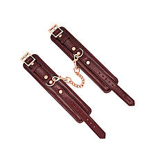 Шкіряні наручники Liebe Seele Wine Red Wrist Cuffs, знімний ланцюжок-кріплення, фото 3