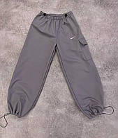 Женские утепленные штаны карго с затяжкой на поясе, софтшелл ткань (черный, серый) размер: 42-46