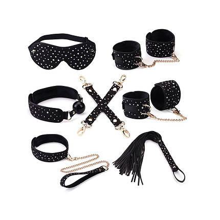 Набір Liebe Seele Stary Nights 7pcs Bondage Kit, фіксатори, нашийник з повідцем, кляп, флогер, маска, фото 1