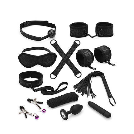Набір Liebe Seele Black Lace and Neoprene 11pcs Bondage Kit, анальна пробка з кристалом, віброкуля, фото 1
