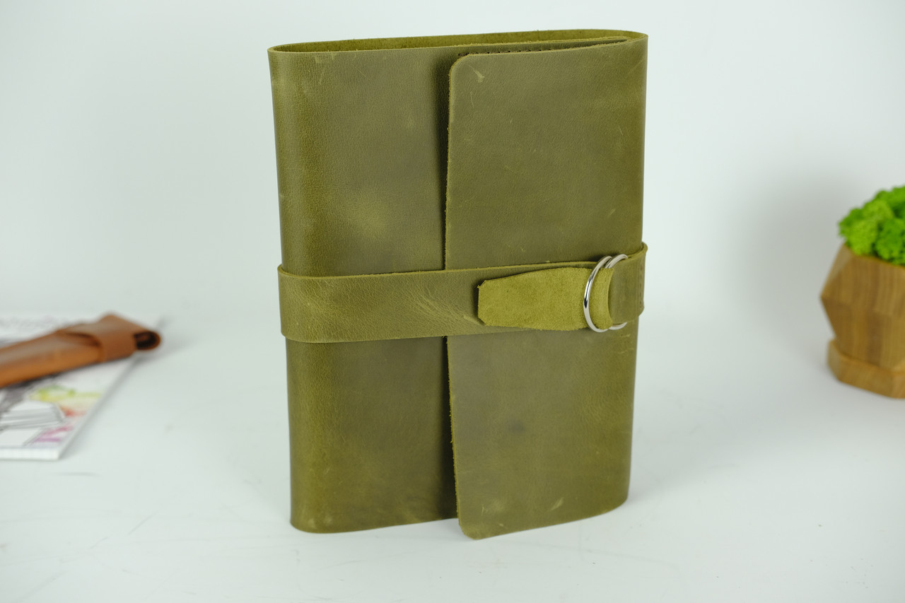 Обкладинка для блокноту А5 Дизайн №6 з натуральної шкіри колір Оливковий