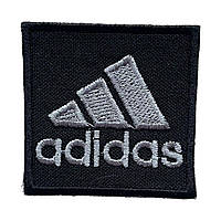 Шеврон на одежду "Adidas" Адидас нашивка пришивная серая на черном фоне 4,5*4,5см