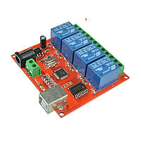 4-Channel USB Relay Module Четырехканальный модуль DC 12V USB реле для управления нагрузкой. АС250В, 10А (DC