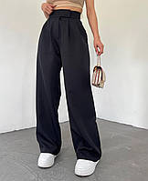 Классические женские черные брюки палаццо с карманами на высокой посадке; размер: 42-44, 46-48
