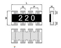 FCN124RJ470R Резистивная сборка: Сопротивление: 470 Ом, Допуск: ±5%, Мощность: 63 мВт, Монтаж: SMD0402,