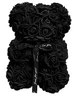 Ведмідь із штучних 3D троянд. Black Teddy Bear 25см