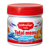Корм для аквариумных рыб и креветок Аквариус "Total menu Flakes" в виде хлопьев 200 мл (30 г)