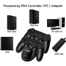 Зарядна док-станція DOBE для DualShock 4 PS4 на 2 геймпада, Зарядна станція для геймпадів з LED-підсвіткою, фото 3