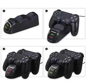 Зарядна док-станція DOBE для DualShock 4 PS4 на 2 геймпада, Зарядна станція для геймпадів з LED-підсвіткою, фото 1