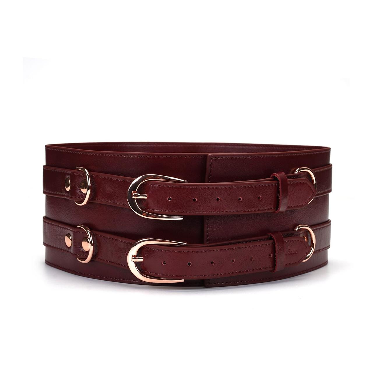 Шкіряний пояс для бондажу Liebe Seele Wine Red Waist Cuff, M Size, фото 1