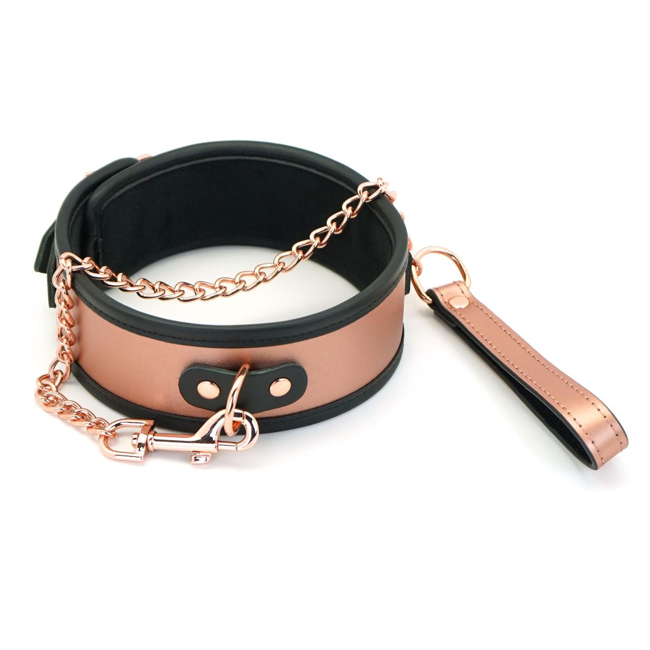 Широкий нашийник з повідцем Liebe Seele Rose Gold Memory Collar with Leash, натуральна шкіра, фото 1