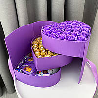 Премиум подарок с розами, сладостями Милка и мишкой для любимой на день рождения