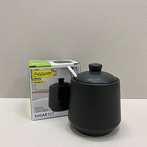 Цукорниця керамічна з ложкою h-11 см Maestro MR-20001-09 Black, фото 1