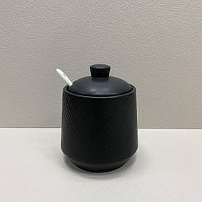 Цукорниця керамічна з ложкою h-11 см Maestro MR-20001-09 Black, фото 3