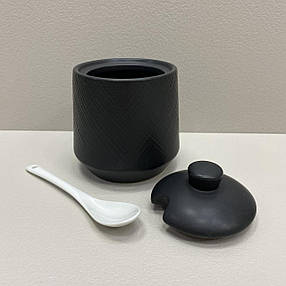 Цукорниця керамічна з ложкою h-11 см Maestro MR-20001-09 Black, фото 4