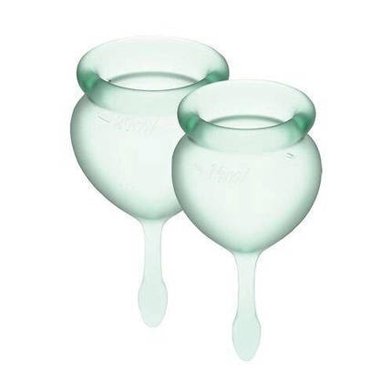 Набір менструальних чаш Satisfyer Feel Good (light green), 15мл і 20мл, мішечок для зберігання, фото 1